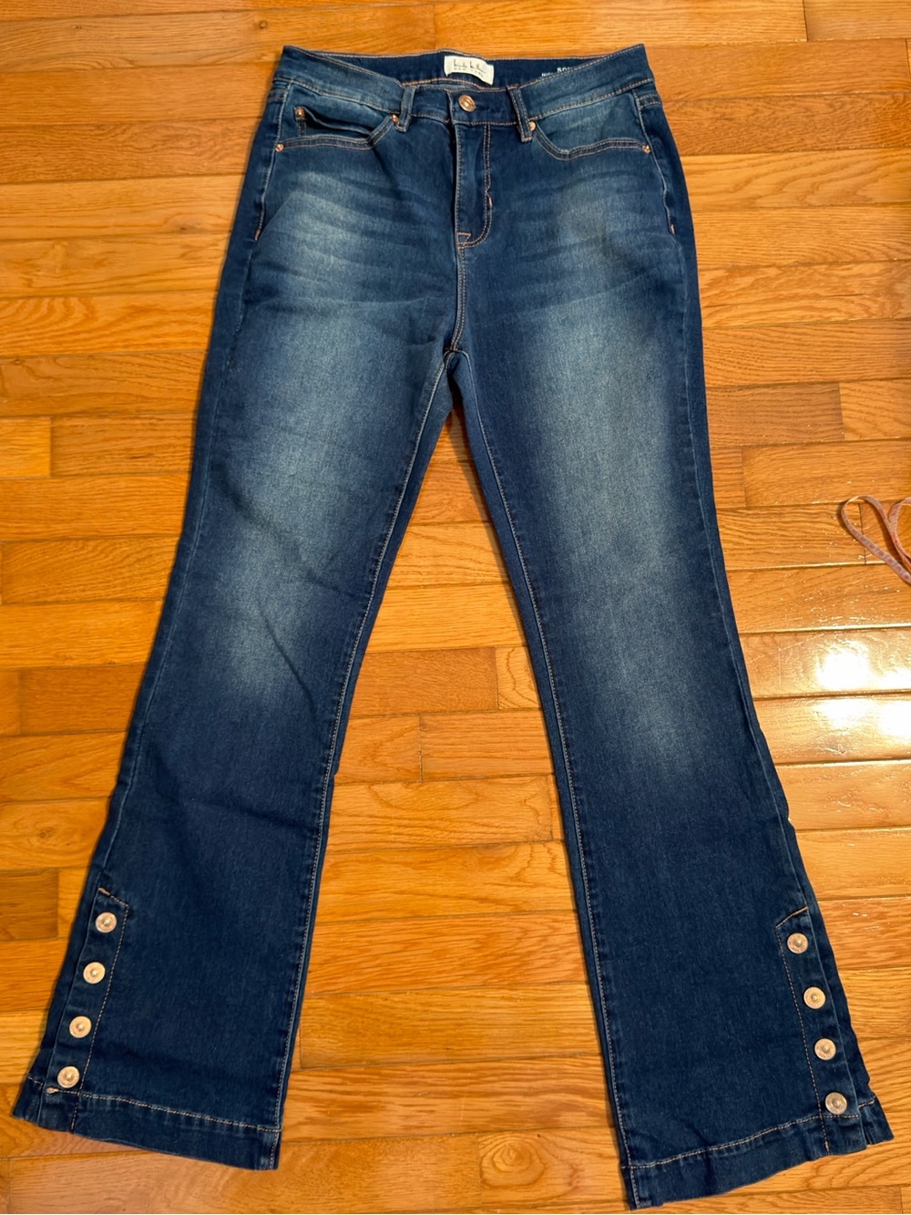 Nicole Miller Dark Blue Boot-Cut Jeans with Button Hem